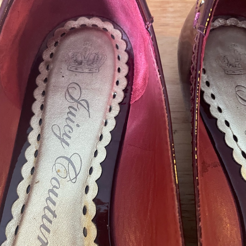 Juicy Couture Patent Leather Maroon Flats with Gold Accent - Picture 5 of 12
